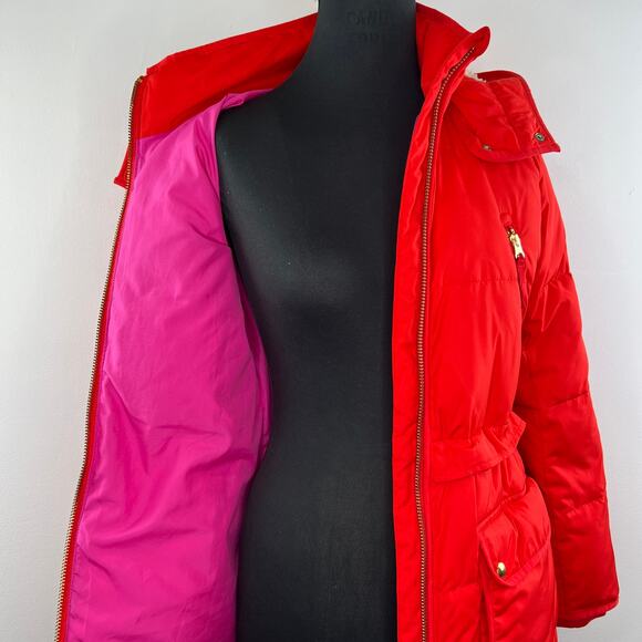 J. Crew Chateau Puffer Jacket with PrimaLoft Hooded Coat Red / Pink AF012 XXS - Picture 11 of 16